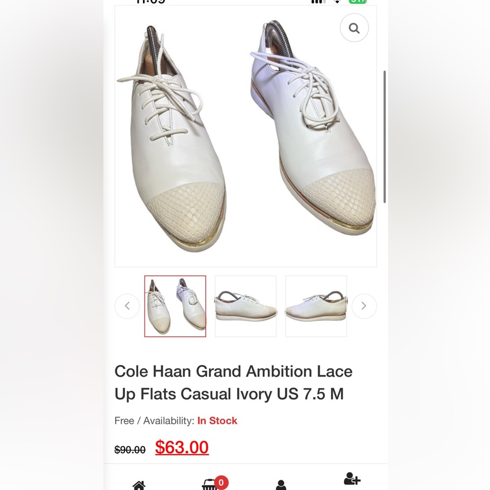 Cole Haan Womens Ivory Lace-Up Shoes Size 9